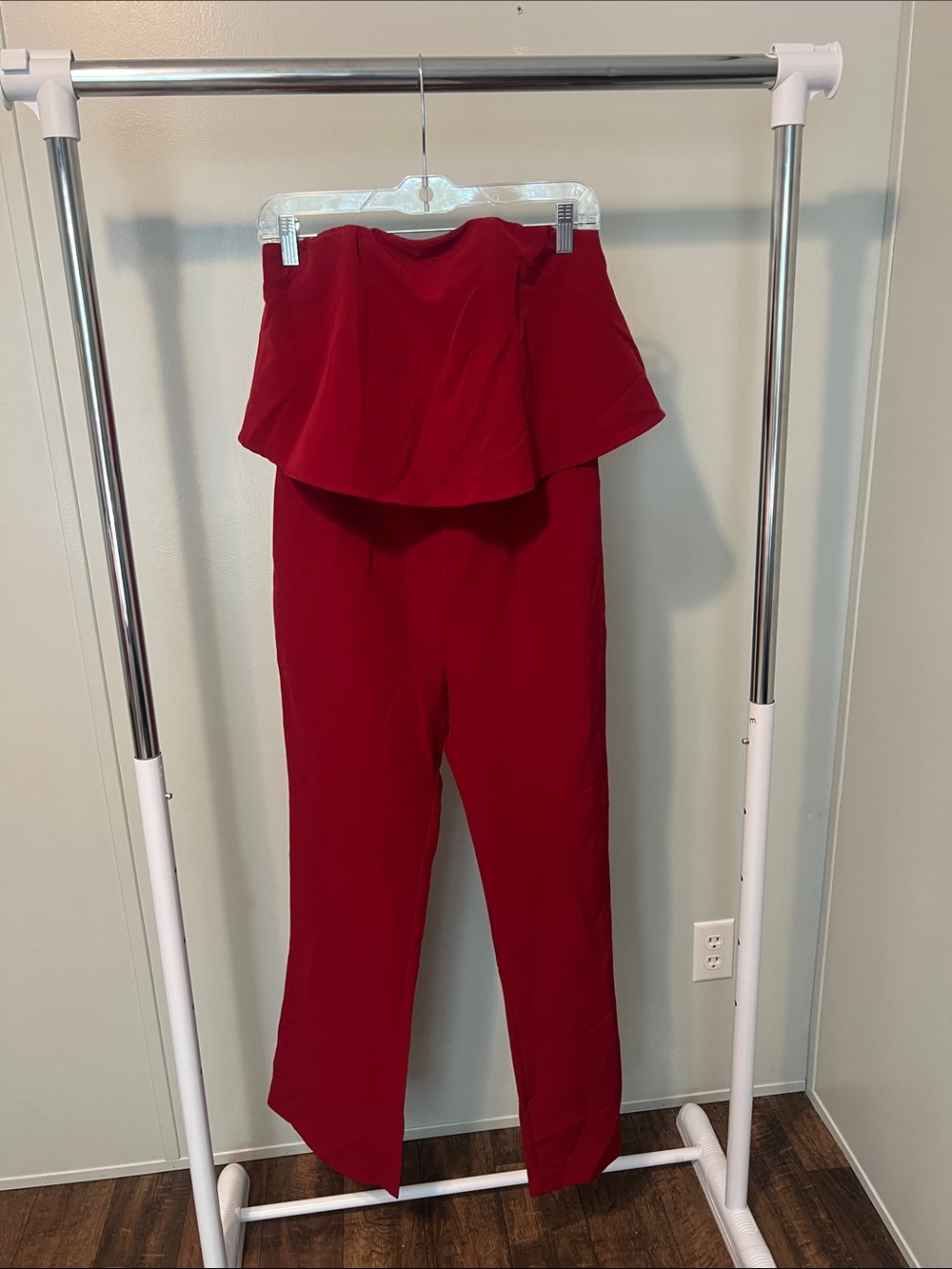 Gianni Bini Strapless Red Peplum Jumpsuit